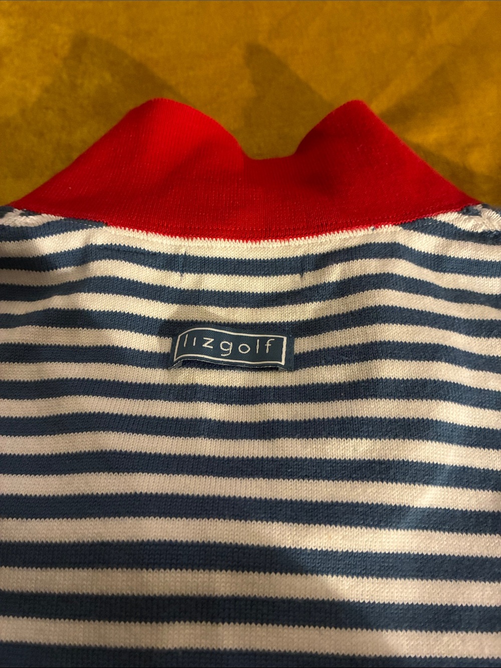 Sleeveless Striped Polo Top - Blue & White with Red Trim - Picture 5 of 5